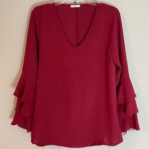 Jodifl Deep Red Layered Sleeve Blouse v-neck medium fairy core solid  Valentine